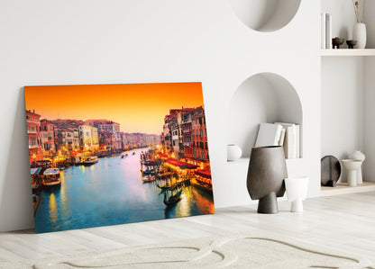 Venice Glass Wall Art - Sunset Canal