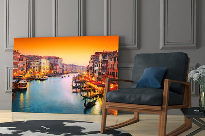 Venice Glass Wall Art - Sunset Canal