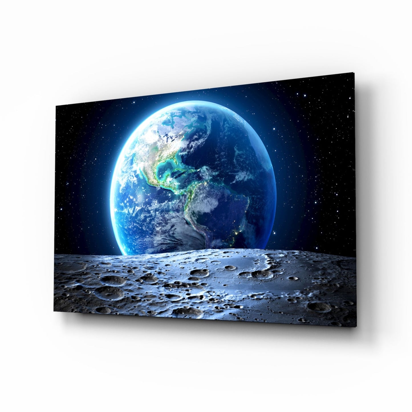Earthrise over moon glass wall art