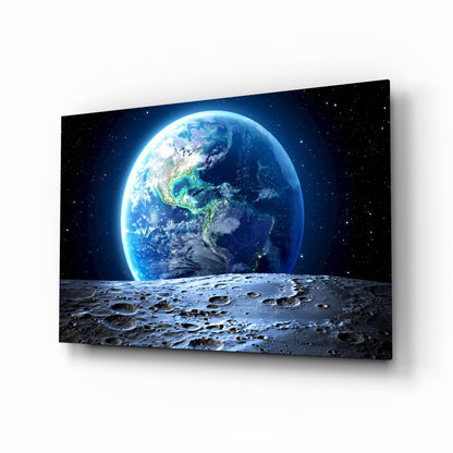 Earthrise over moon glass wall art