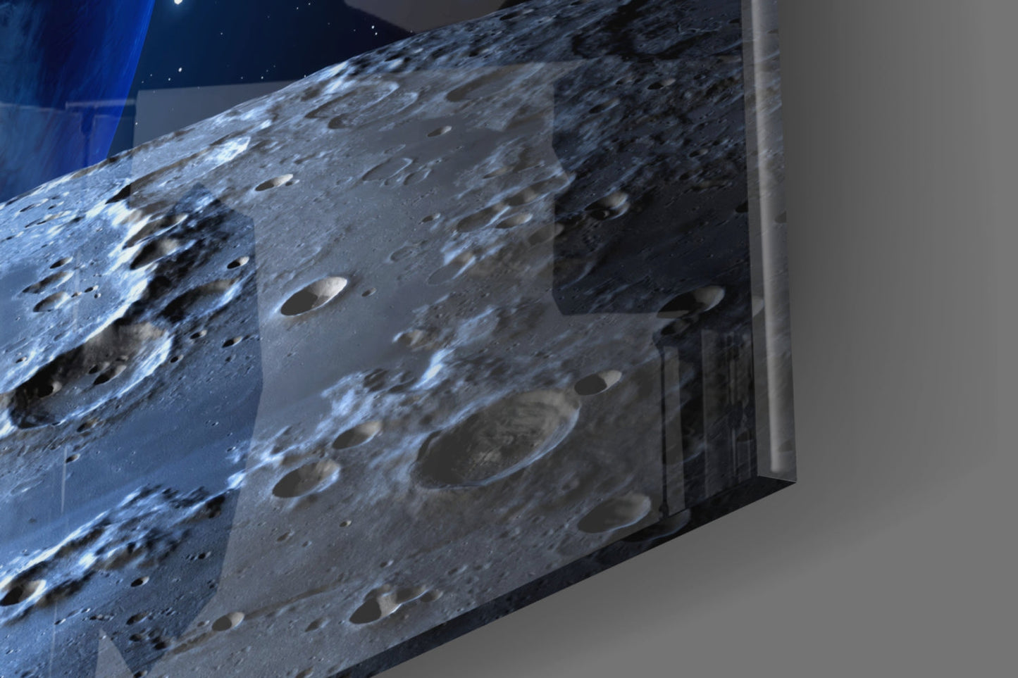 Earthrise Over Cratered Moon Glass Wall Art