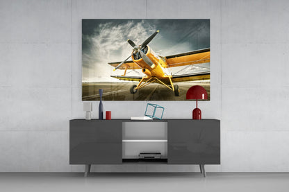Vintage Biplane Glass Wall Art
