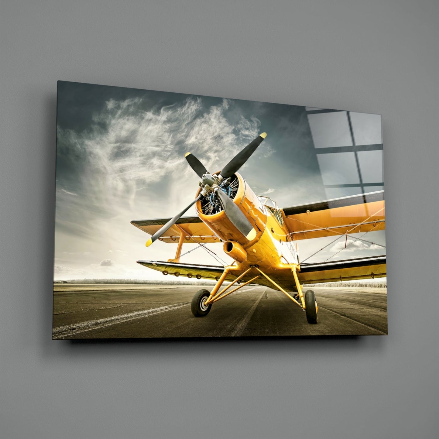Vintage Biplane Glass Wall Art