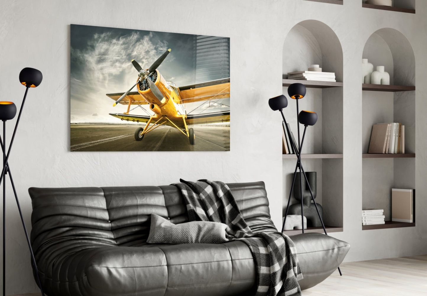 Vintage Biplane Glass Wall Art