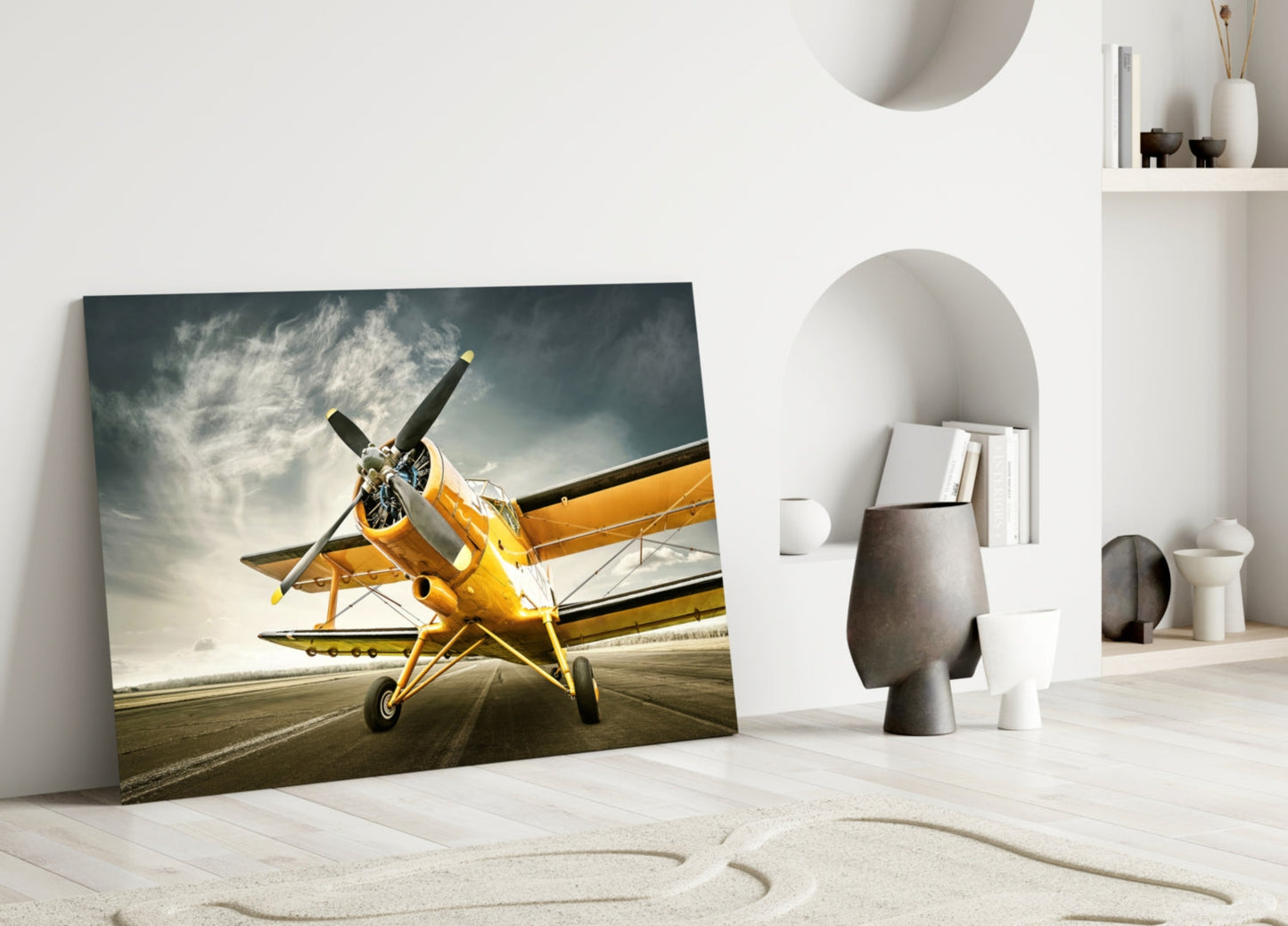 Vintage Biplane Glass Wall Art