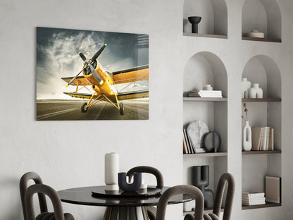 Vintage Biplane Glass Wall Art