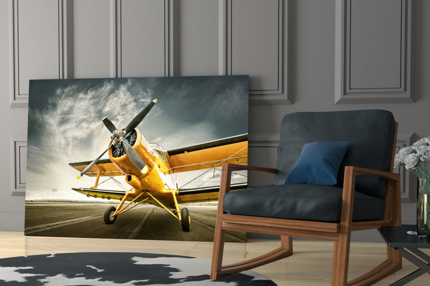 Vintage Biplane Glass Wall Art