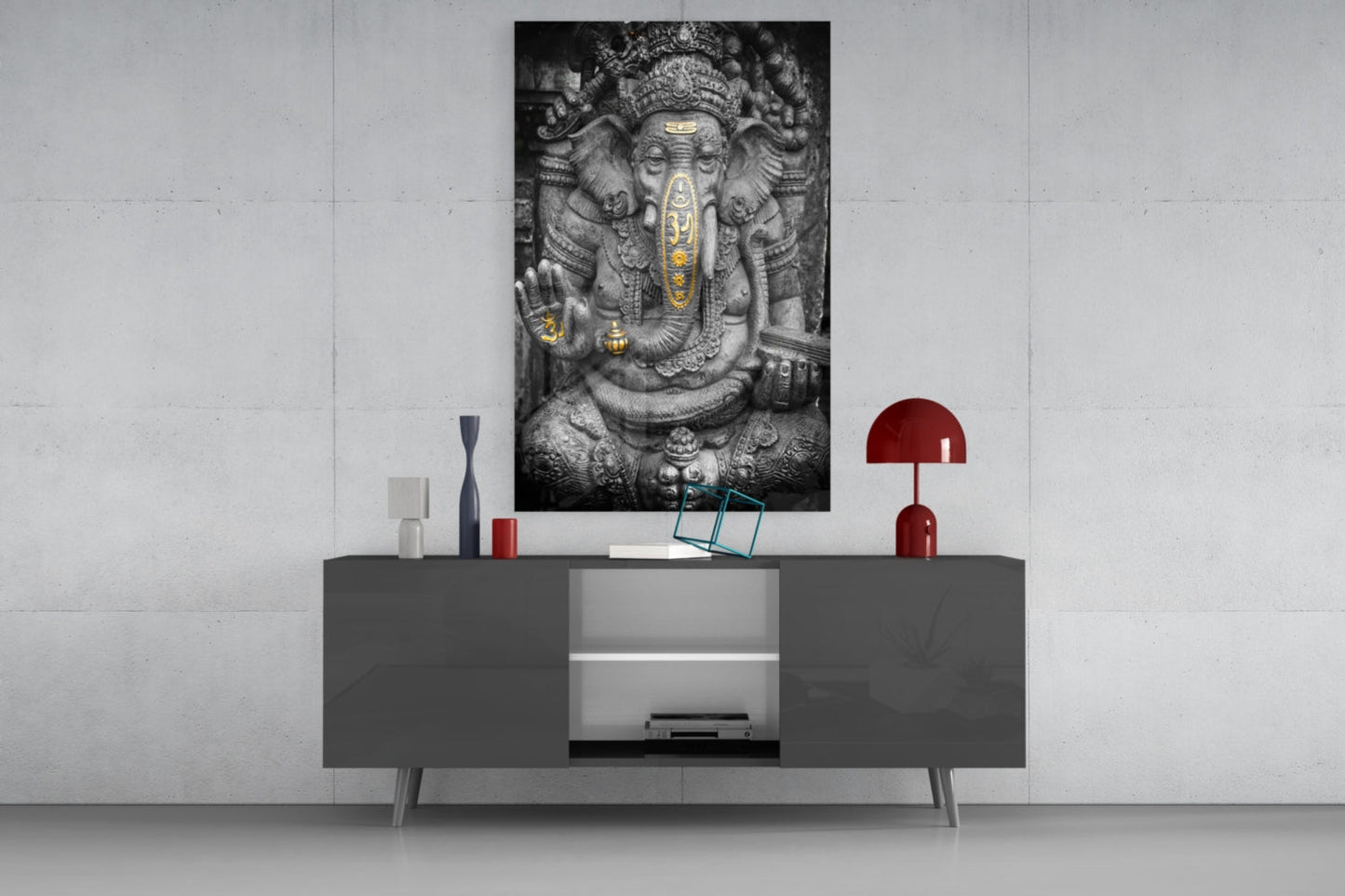 Ganesha Stone Carving Glass Wall Art