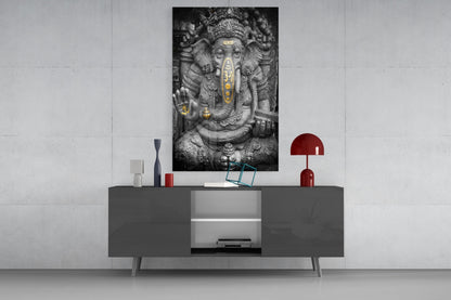 Ganesha Stone Carving Glass Wall Art