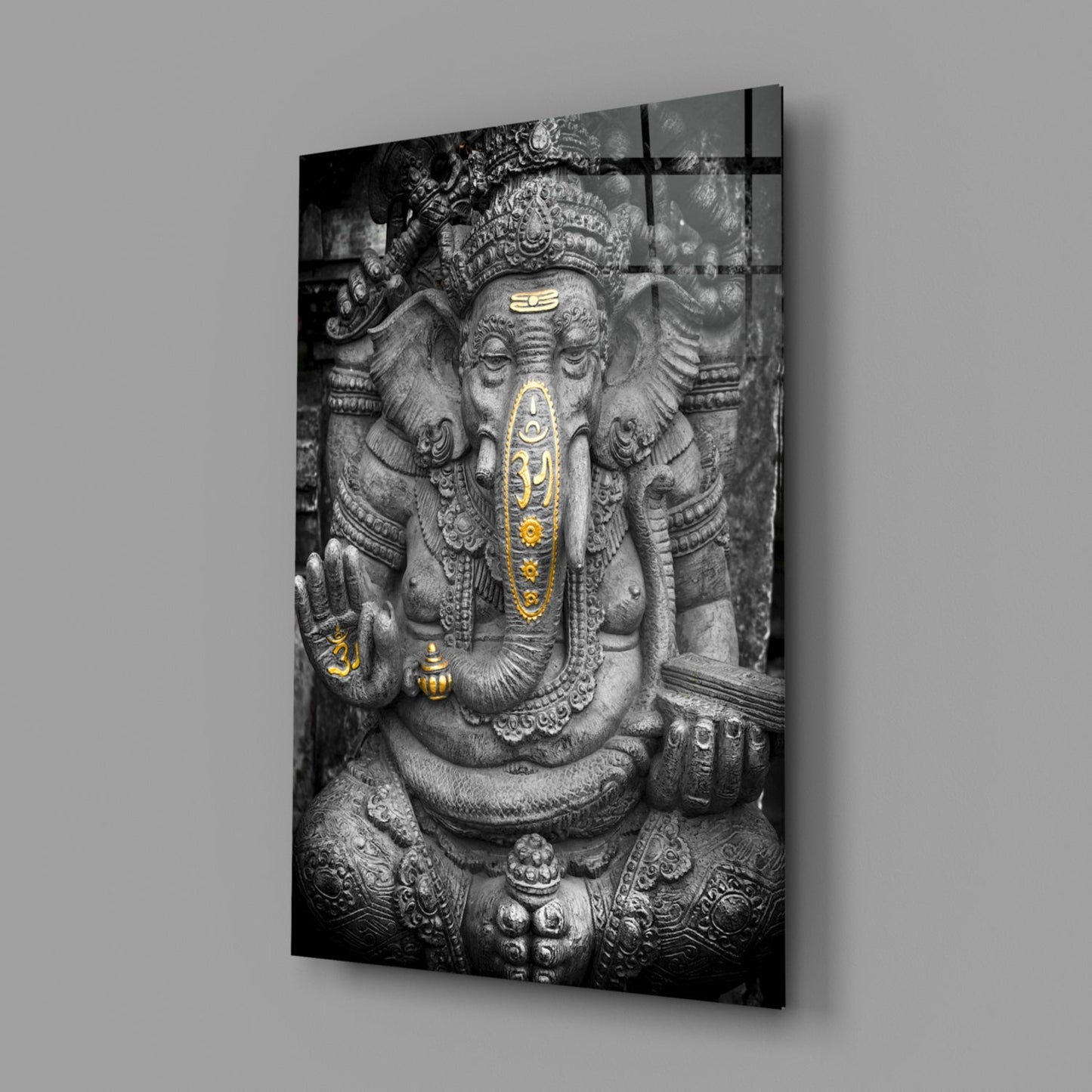 Ganesha Stone Carving Glass Wall Art