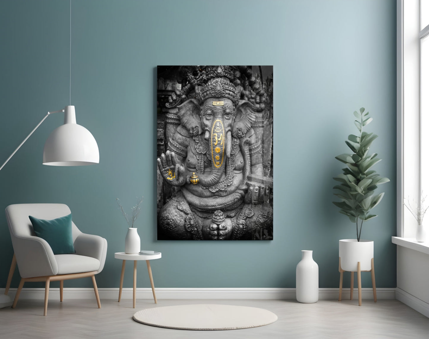 Ganesha Stone Carving Glass Wall Art