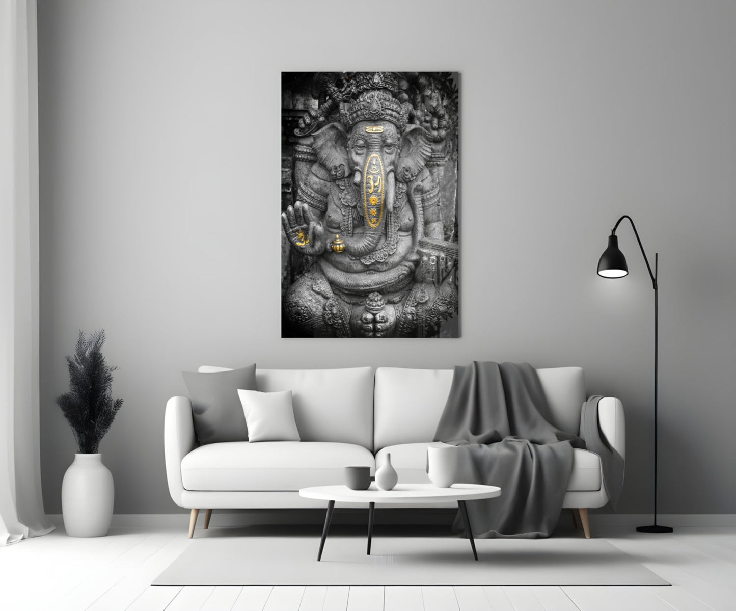 Ganesha Stone Carving Glass Wall Art