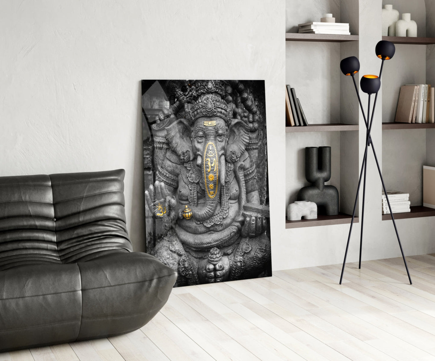 Ganesha Stone Carving Glass Wall Art