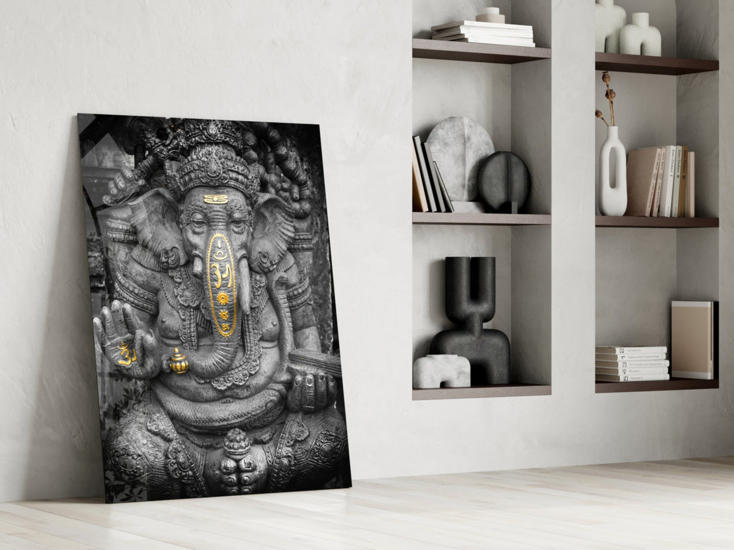 Ganesha Stone Carving Glass Wall Art