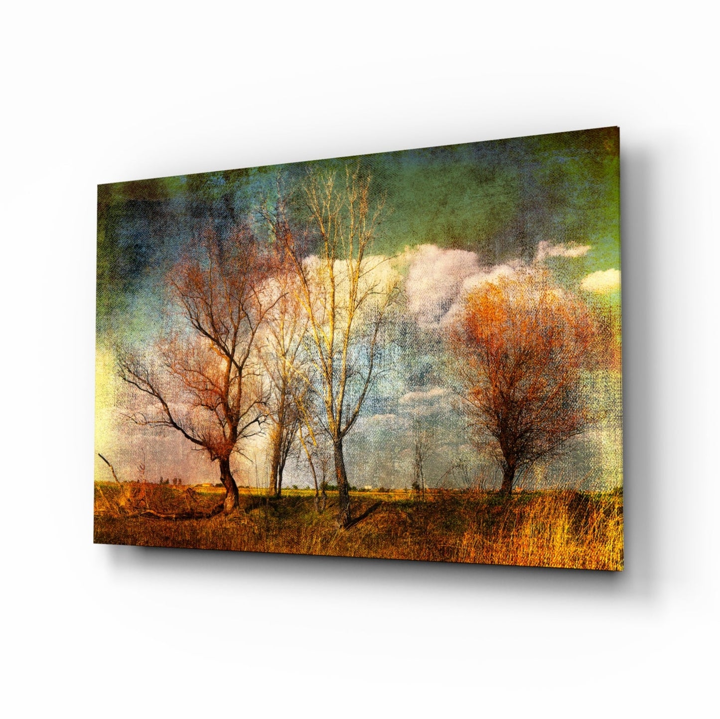 Autumn Trees Glass Wall Art - painterly autumn landscape on tempered glass
