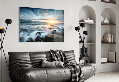 Golden Hour Seascape Glass Wall Art