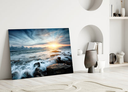 Golden Hour Seascape Glass Wall Art