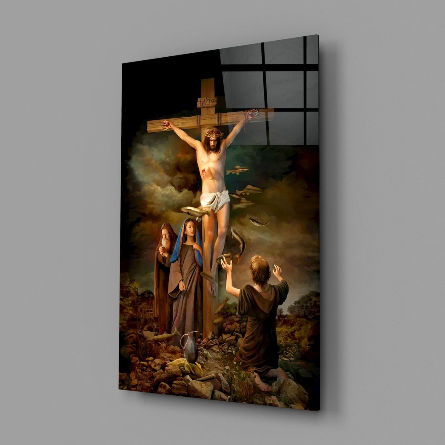 Crucifixion at Golgotha Glass Wall Art