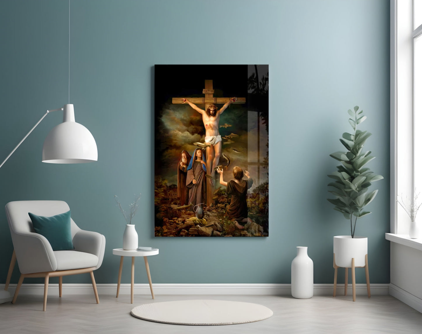 Crucifixion at Golgotha Glass Wall Art
