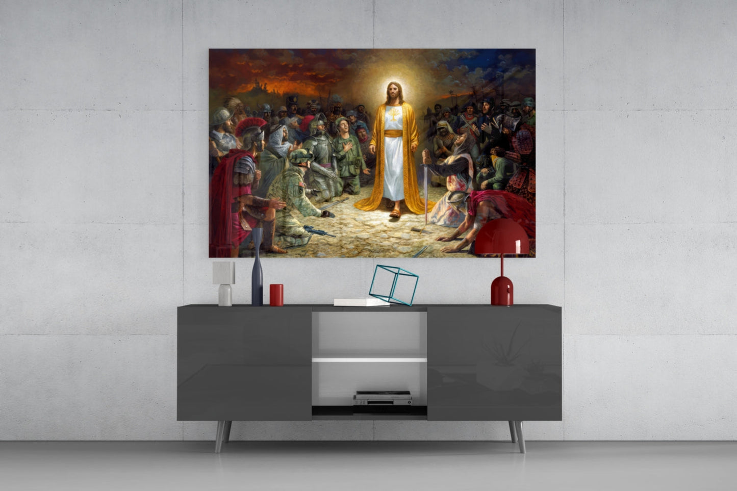 Christ Among Soldiers Glass Wall Art
