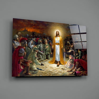 Christ Among Soldiers Glass Wall Art