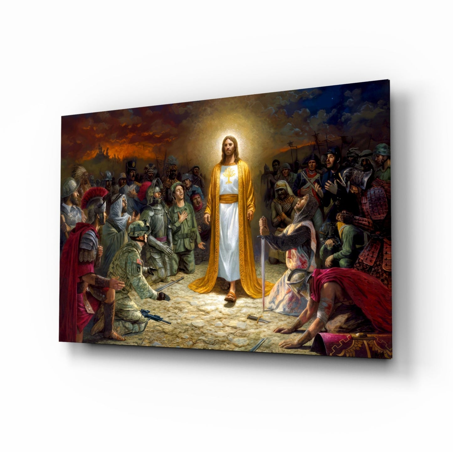 Christ among soldiers glass wall art