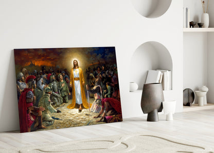 Christ Among Soldiers Glass Wall Art
