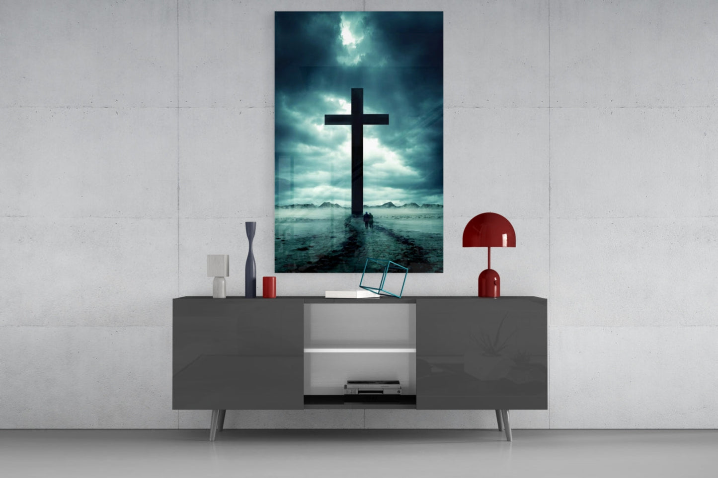 Desert Cross Silhouette Glass Wall Art