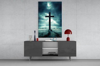 Desert Cross Silhouette Glass Wall Art
