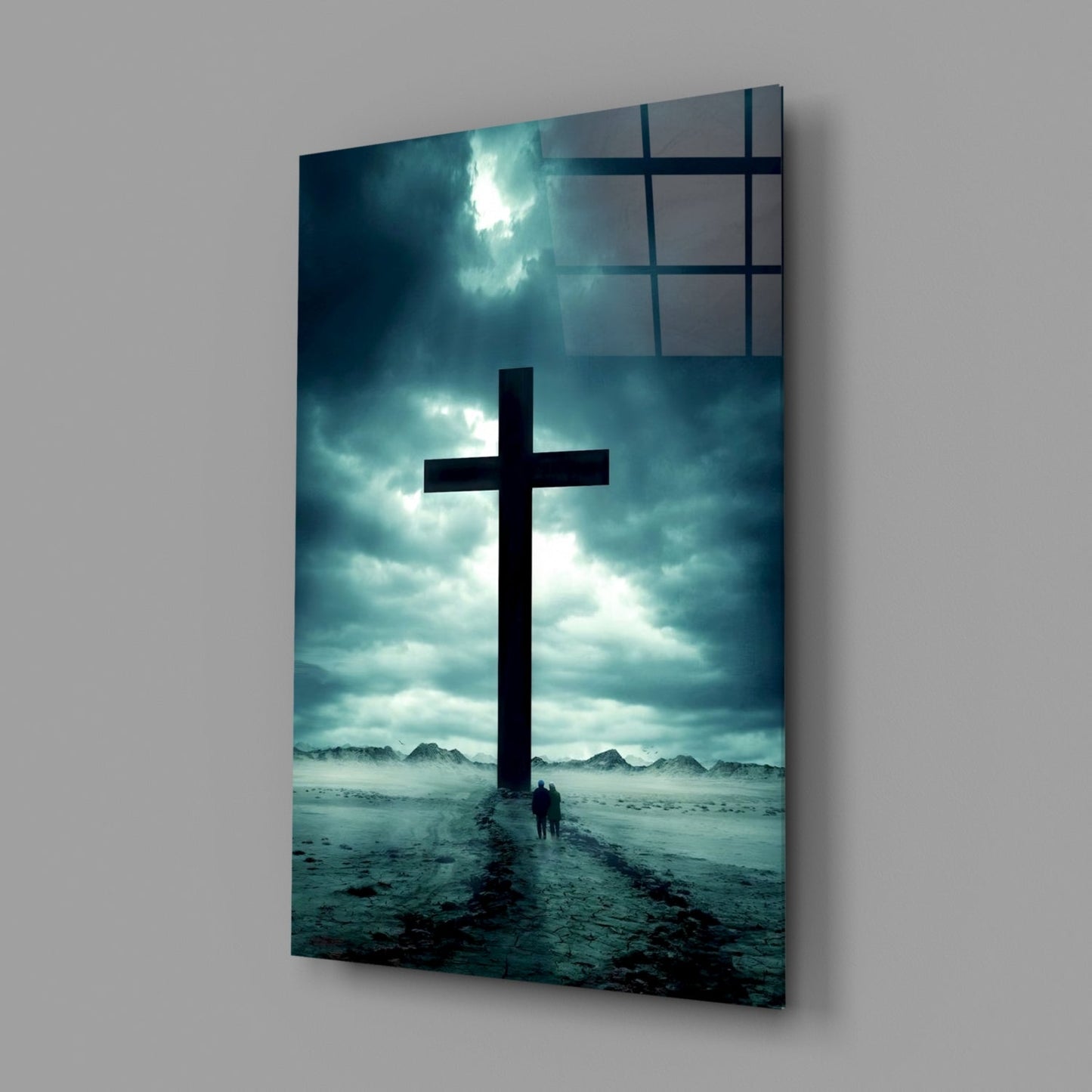 Desert Cross Silhouette Glass Wall Art
