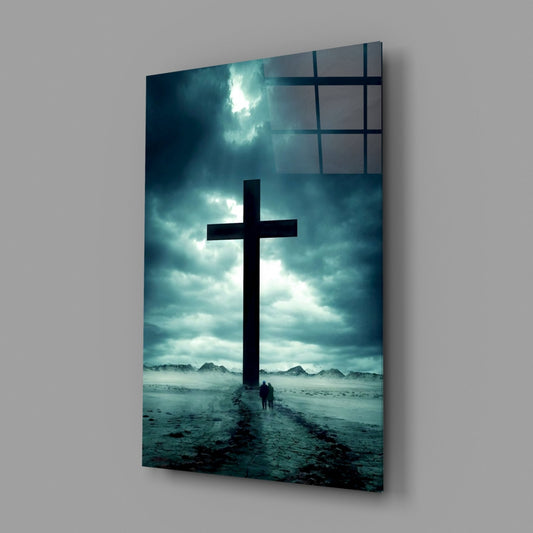 Desert Cross Silhouette Glass Wall Art