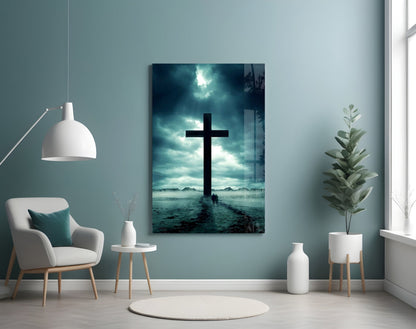 Desert Cross Silhouette Glass Wall Art