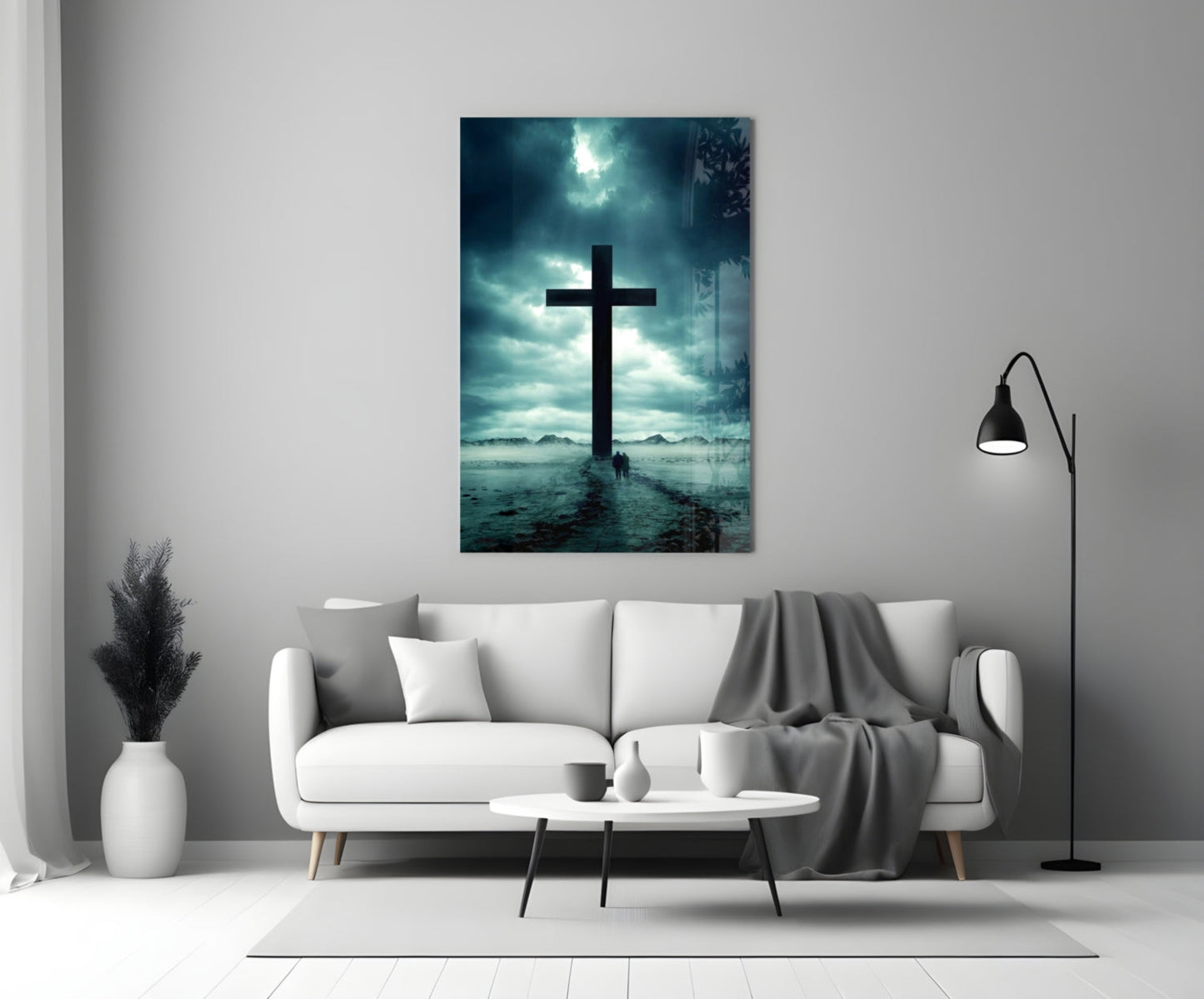 Desert Cross Silhouette Glass Wall Art