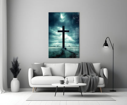 Desert Cross Silhouette Glass Wall Art