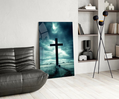 Desert Cross Silhouette Glass Wall Art