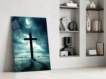 Desert Cross Silhouette Glass Wall Art