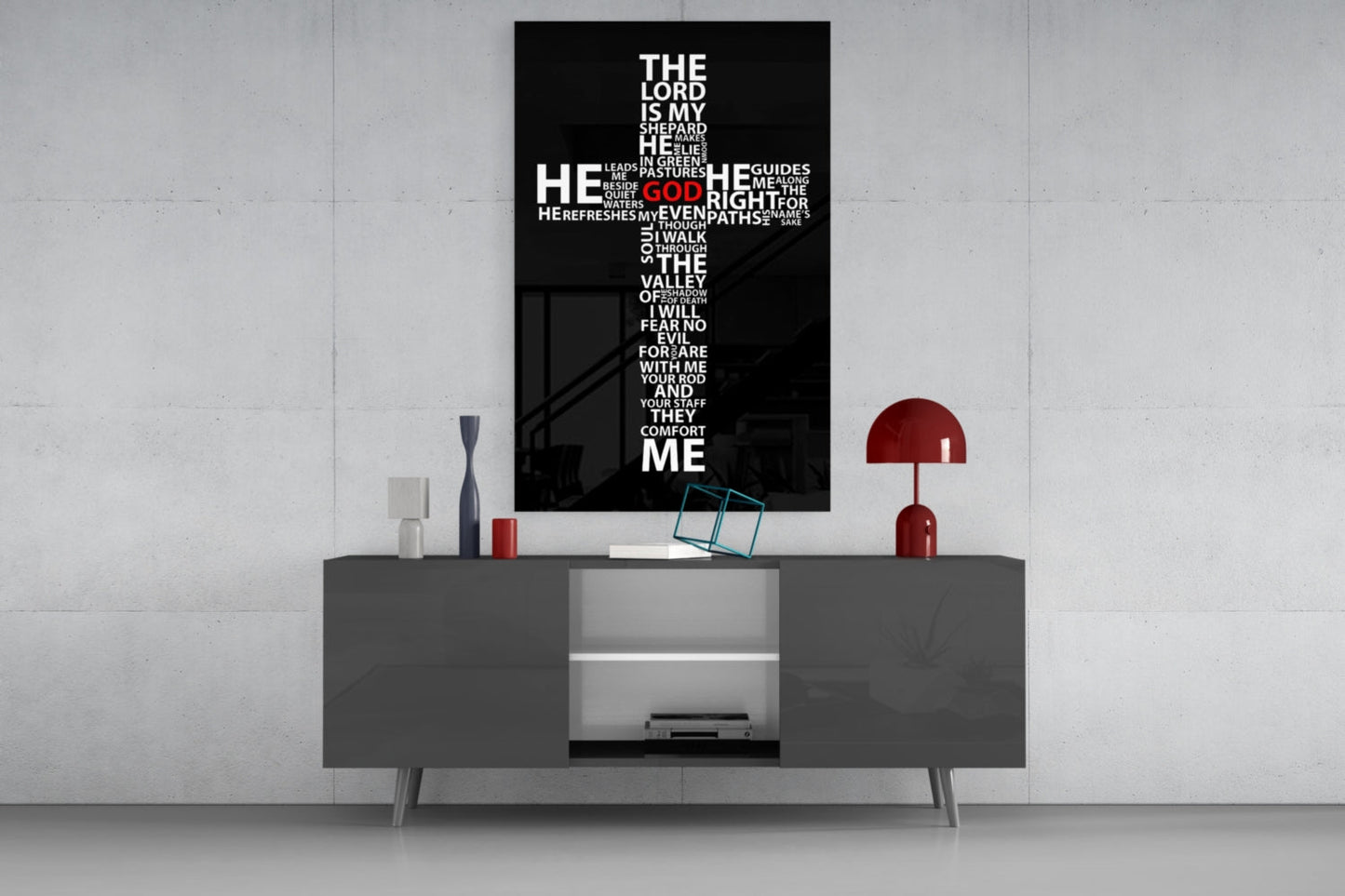 Psalm 23 Cross Glass Wall Art