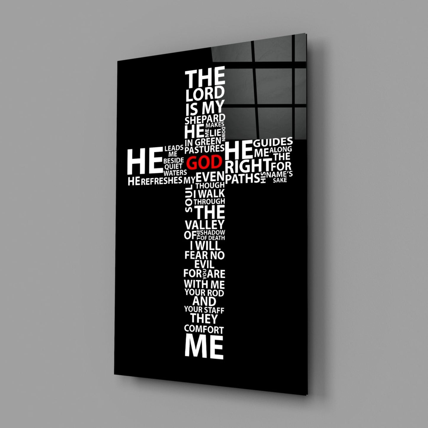Psalm 23 Cross Glass Wall Art
