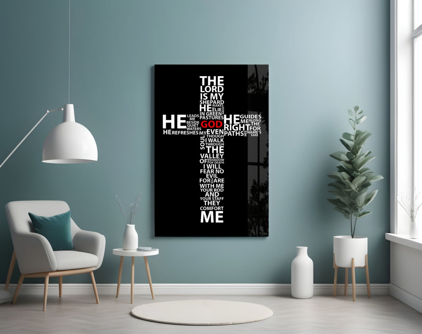 Psalm 23 Cross Glass Wall Art