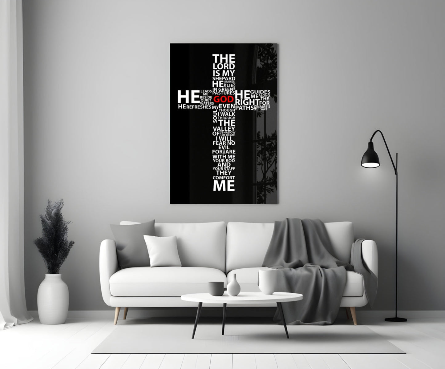 Psalm 23 Cross Glass Wall Art