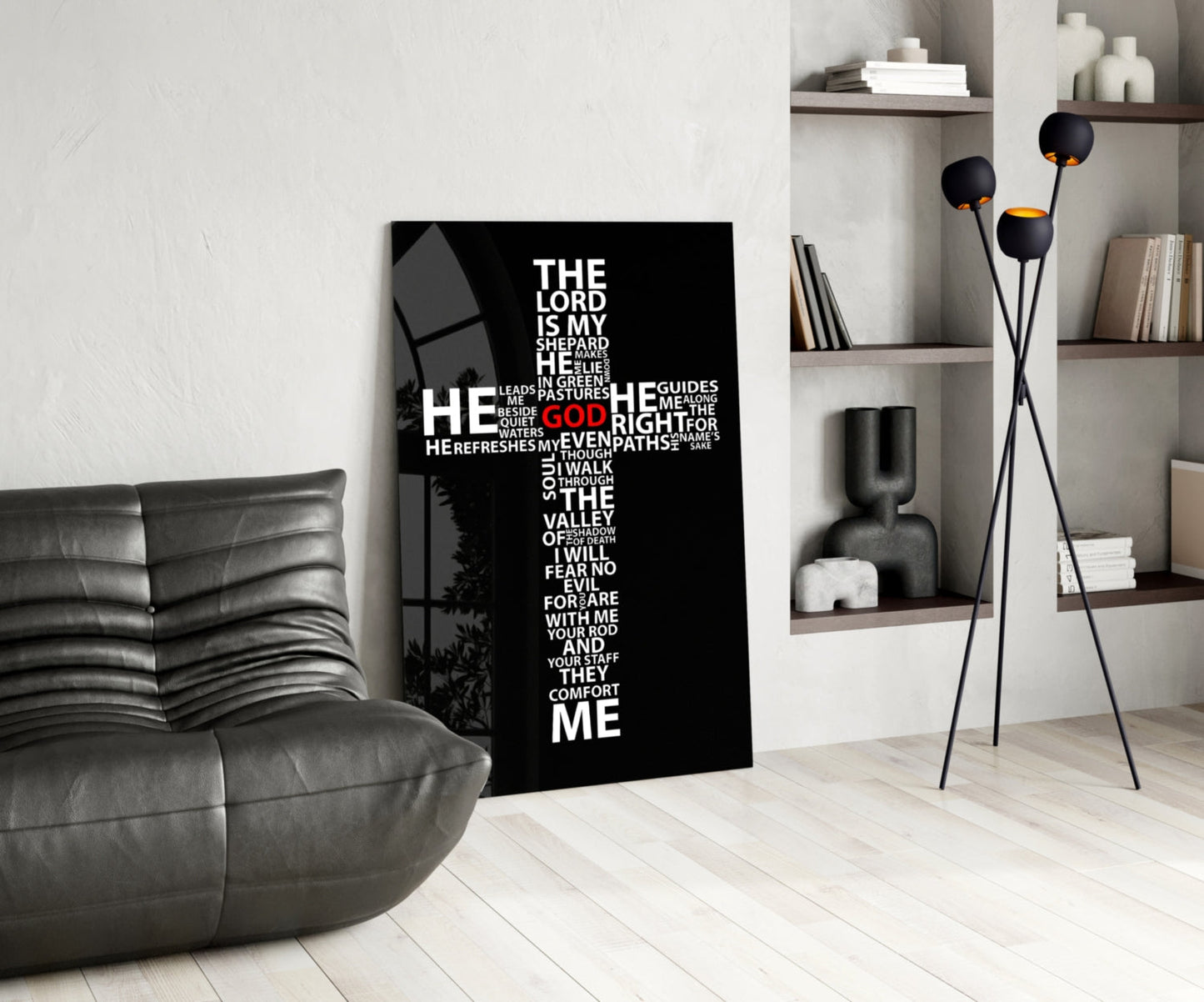 Psalm 23 Cross Glass Wall Art