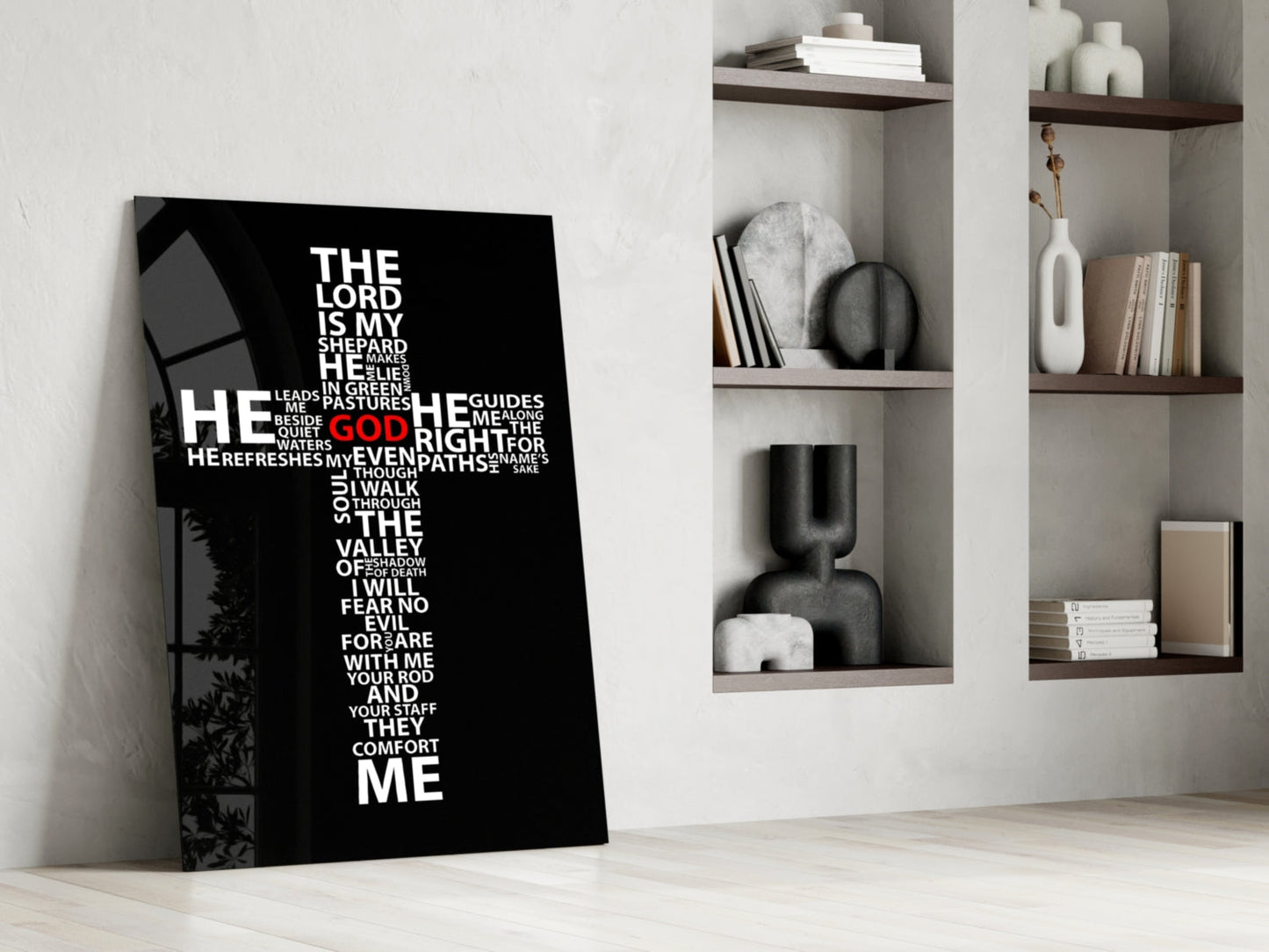 Psalm 23 Cross Glass Wall Art