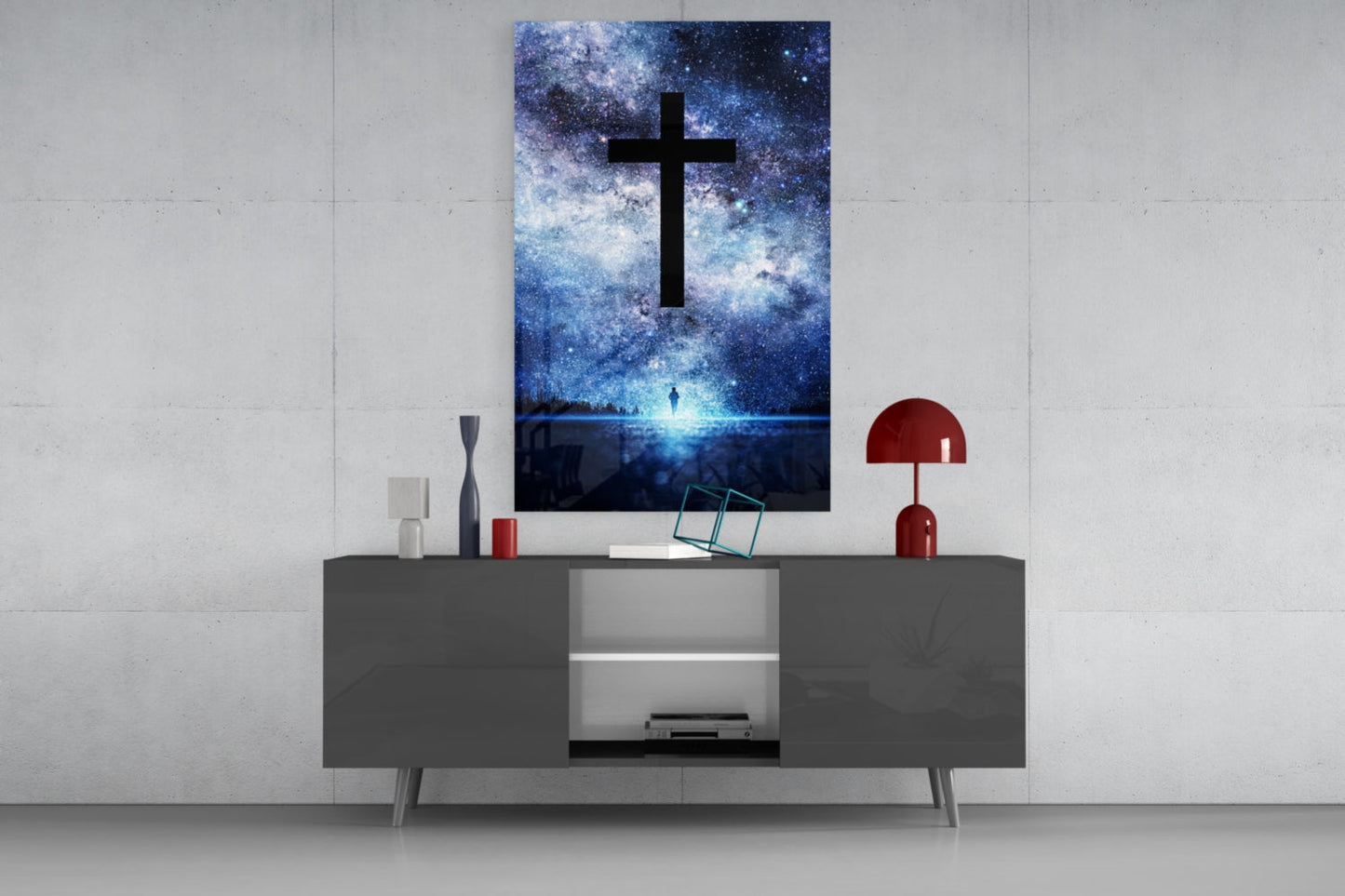 Cosmic Cross Starry Sky Glass Wall Art