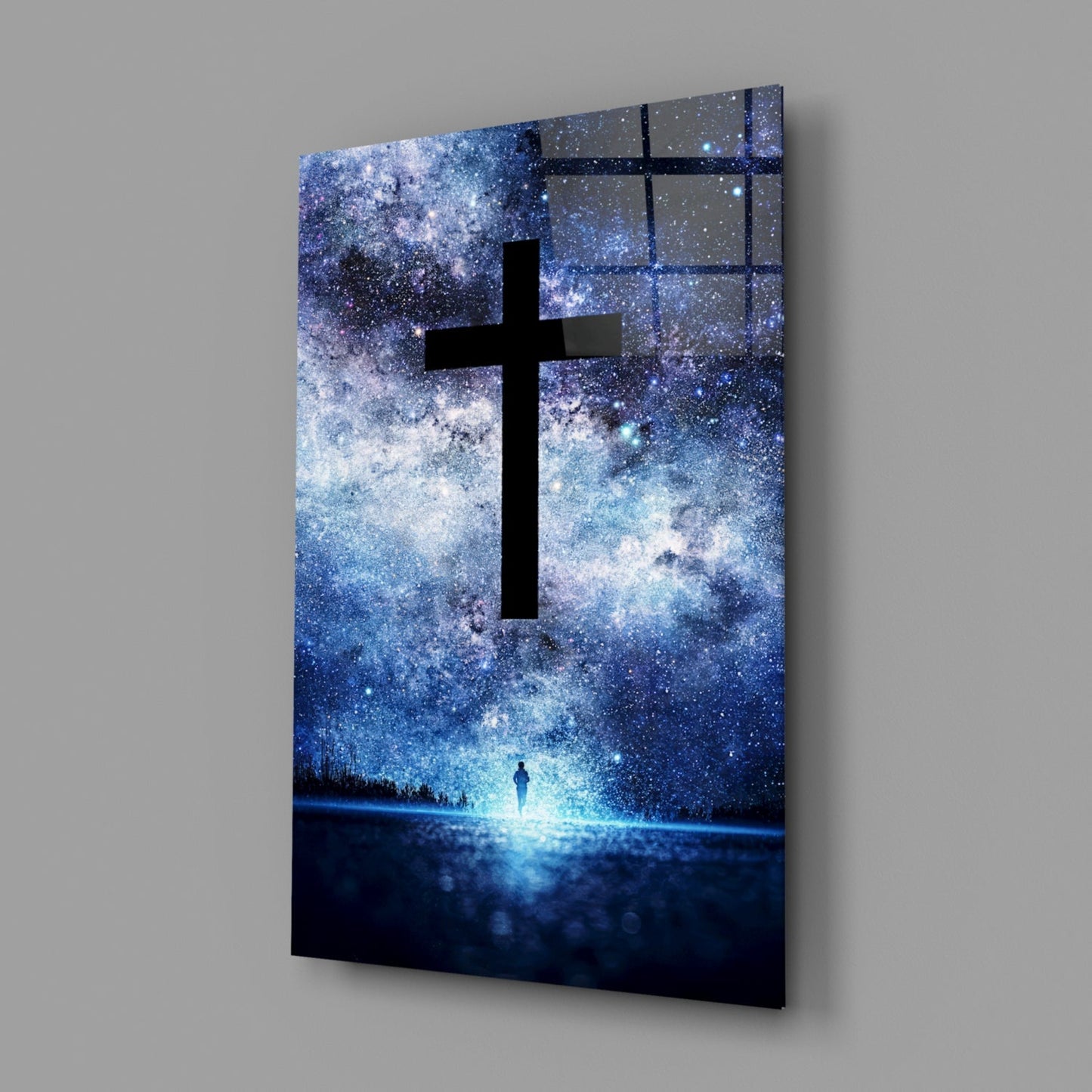 Cosmic Cross Starry Sky Glass Wall Art