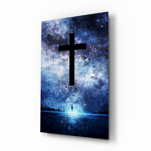 Cosmic cross starry sky glass wall art