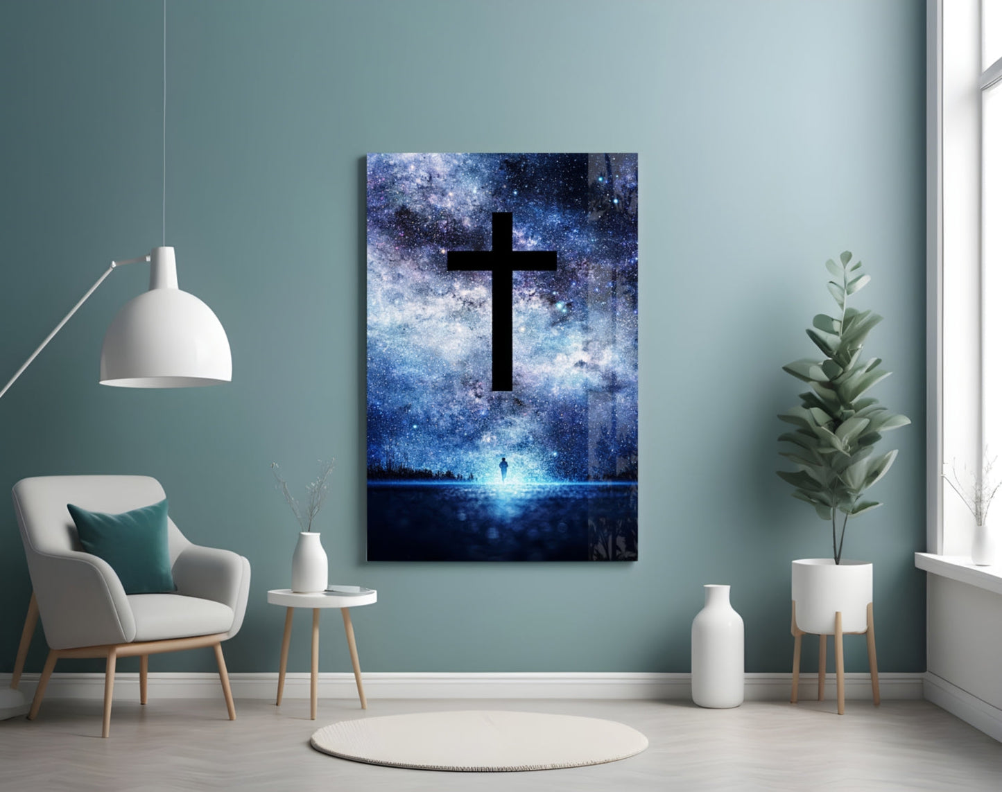Cosmic Cross Starry Sky Glass Wall Art