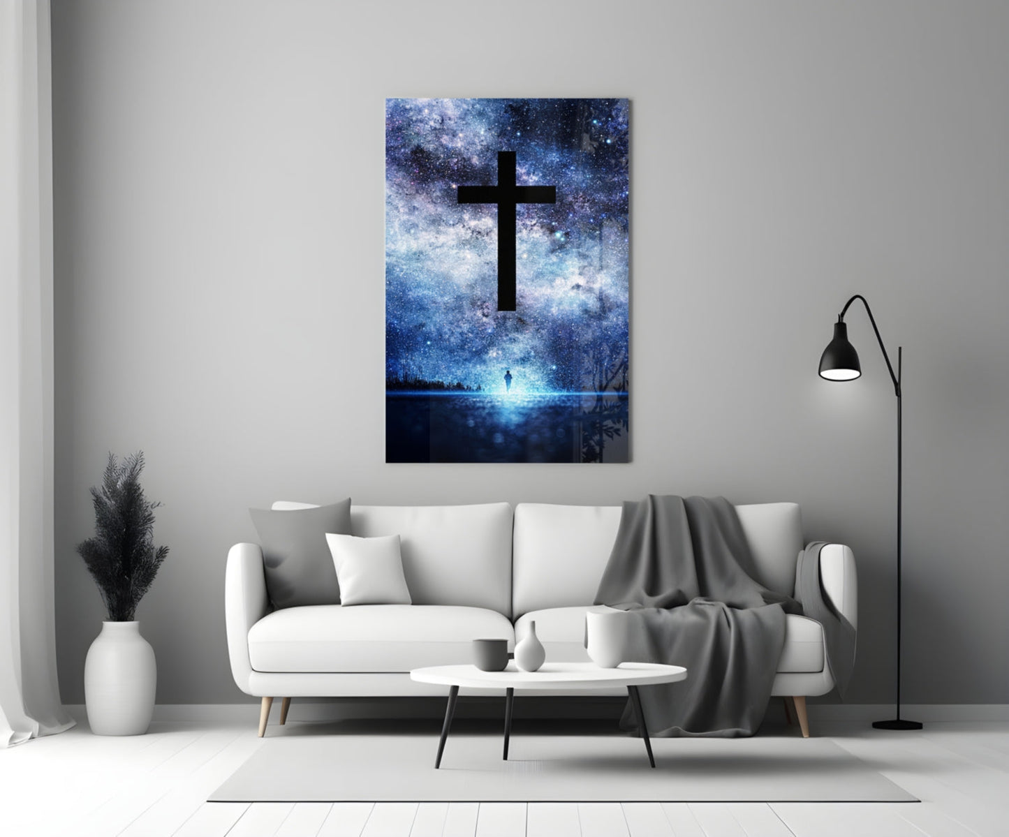 Cosmic Cross Starry Sky Glass Wall Art