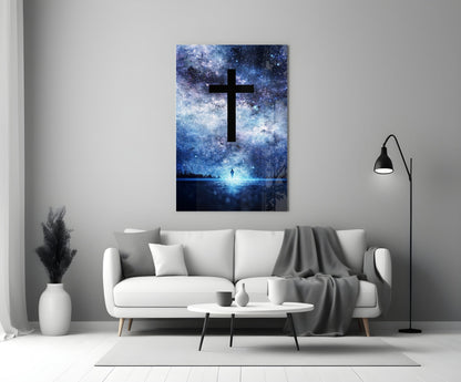 Cosmic Cross Starry Sky Glass Wall Art