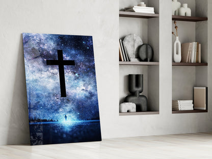 Cosmic Cross Starry Sky Glass Wall Art