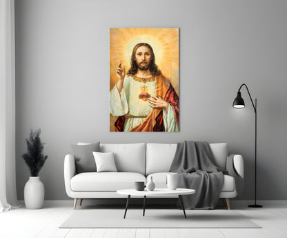 Sacred Heart of Jesus Glass Wall Art